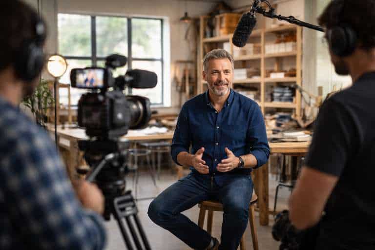 Company story video style documentary set